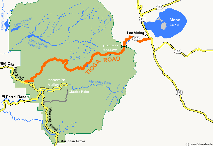 Karte des Tioga Pass